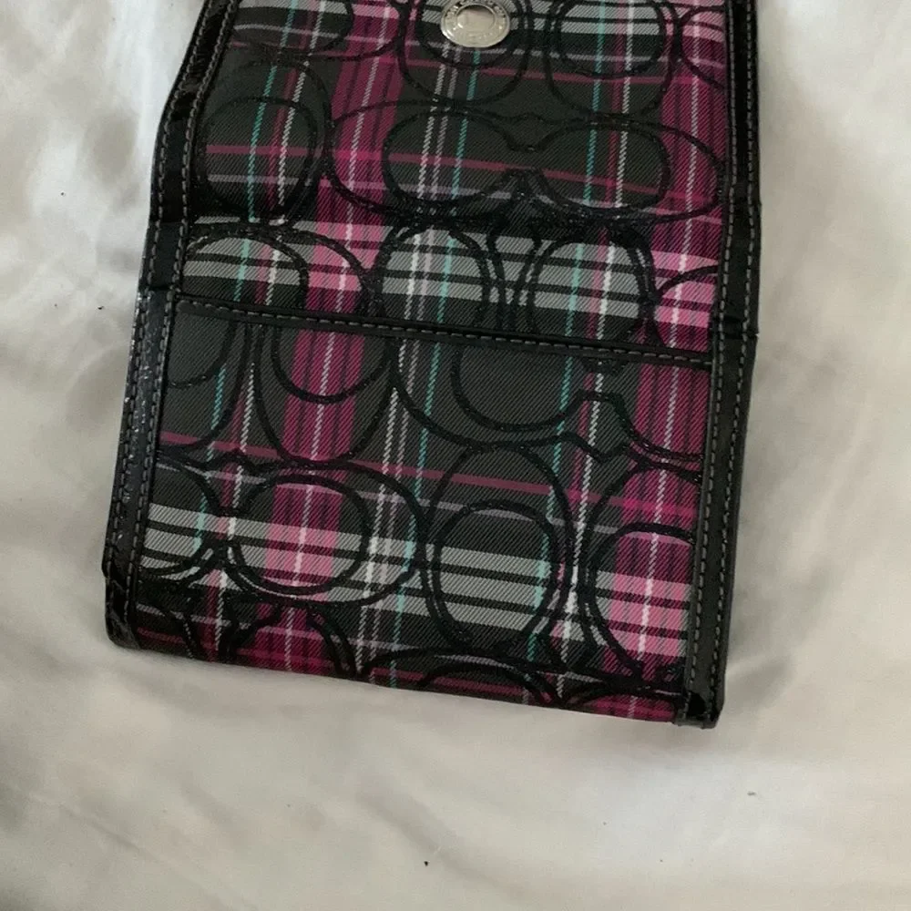 Coach Purse & Matching Wallet: Pink, Black, Grey Plaids with Hints of Glitter - Picture 12 of 16